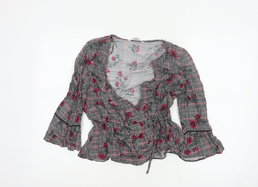 Red Herring Women’s Multicoloured Size 12 Floral Check Wrap Blouse