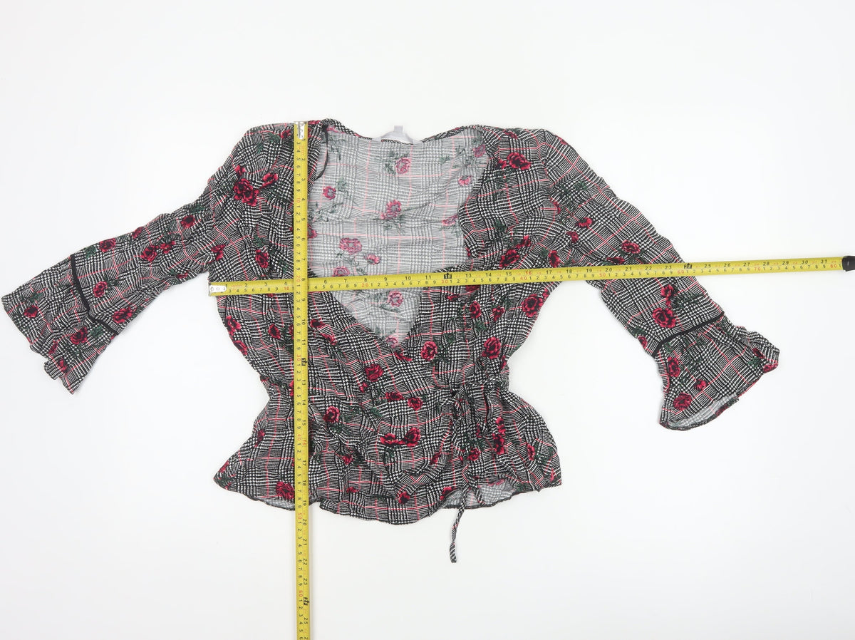 Red Herring Women’s Multicoloured Size 12 Floral Check Wrap Blouse
