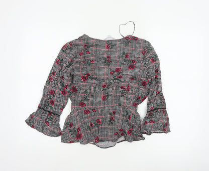 Red Herring Women’s Multicoloured Size 12 Floral Check Wrap Blouse