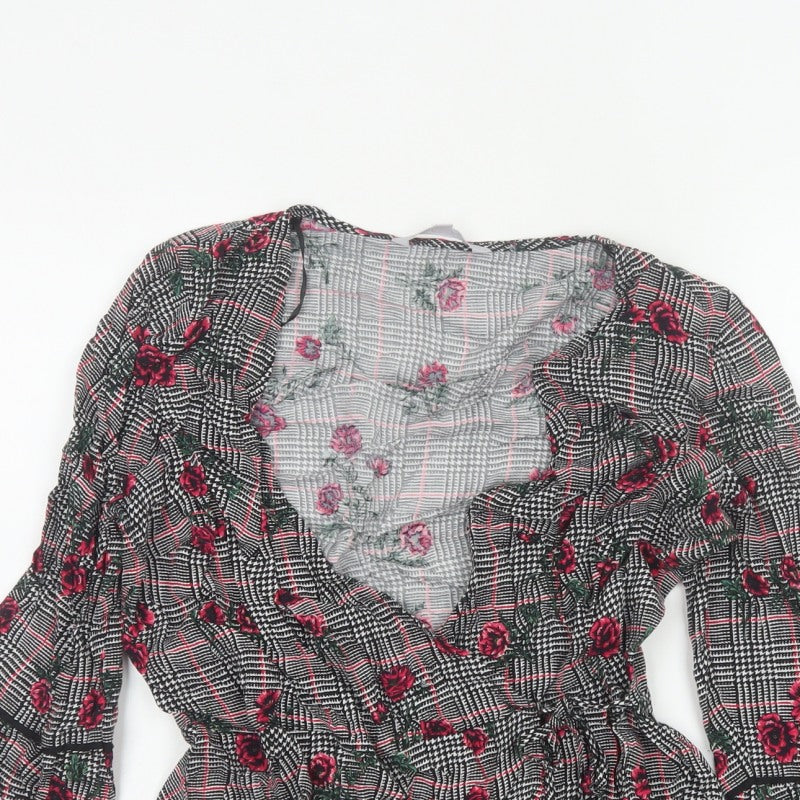 Red Herring Women’s Multicoloured Size 12 Floral Check Wrap Blouse