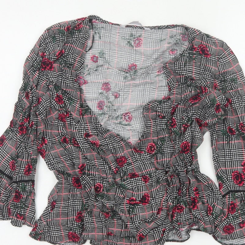 Red Herring Women’s Multicoloured Size 12 Floral Check Wrap Blouse