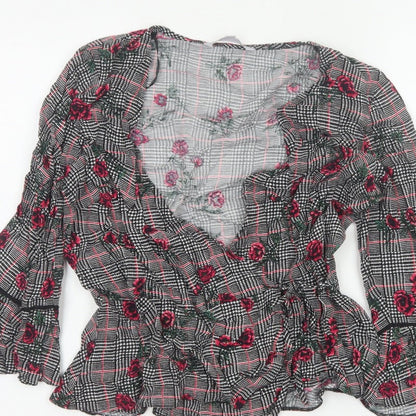 Red Herring Women’s Multicoloured Size 12 Floral Check Wrap Blouse