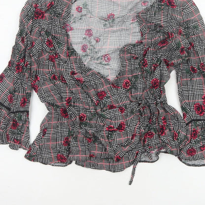 Red Herring Women’s Multicoloured Size 12 Floral Check Wrap Blouse