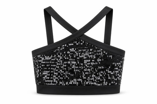 Zara Basic Women Black M Sequin Cropped Crossover Strap Party Tank Top