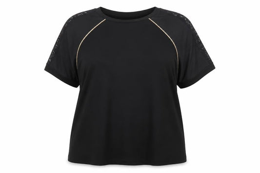 River Island Women Black Size 22 Rhinestone Lace Sleeve Blouse