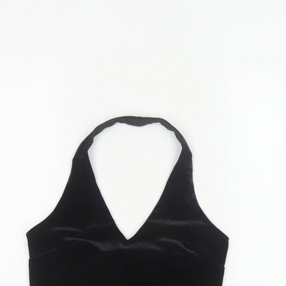 Urban Renewal Women Black S Velvet Halter Crop Top Rhinestone Butterfly