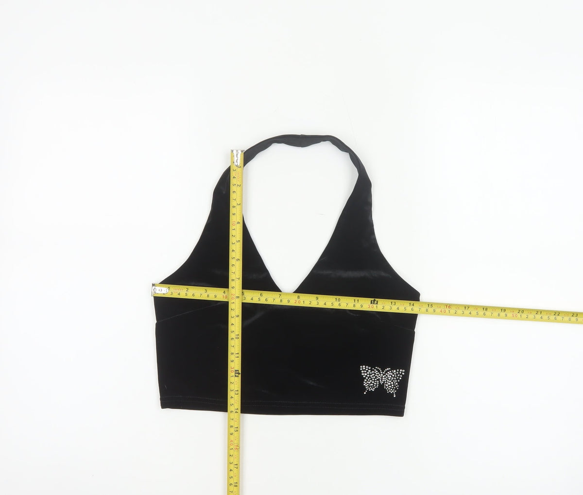 Urban Renewal Women Black S Velvet Halter Crop Top Rhinestone Butterfly