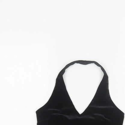 Urban Renewal Women Black S Velvet Halter Crop Top Rhinestone Butterfly