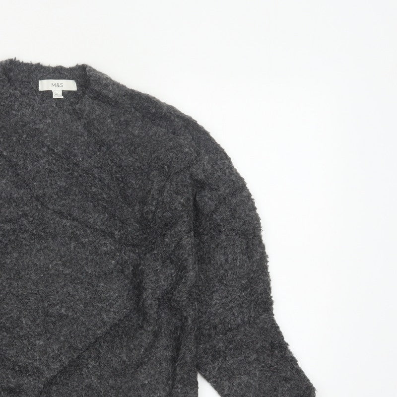 Marks and Spencer Women Grey S Chunky Knit V-Neck Jumper