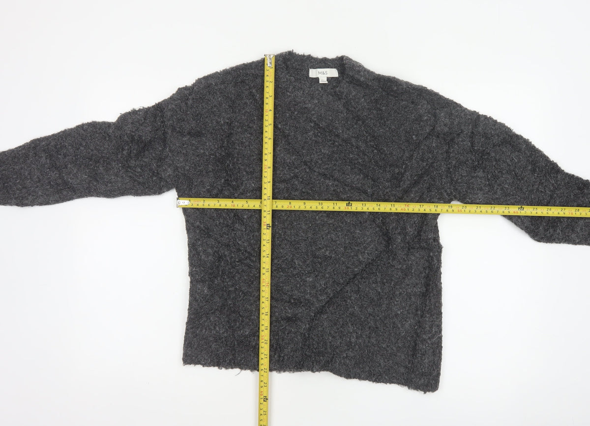 Marks and Spencer Women Grey S Chunky Knit V-Neck Jumper