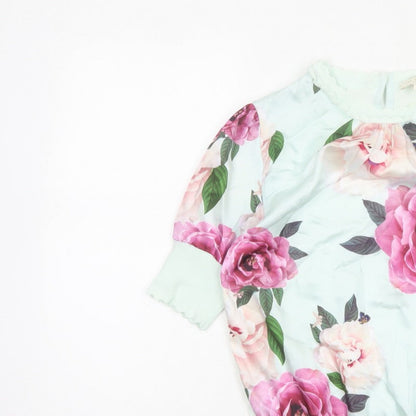 Ted Baker Women Green UK 8 Floral 3/4 Puff Sleeve Satin Blouse