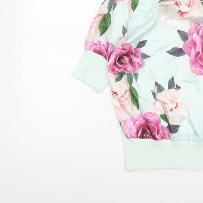 Ted Baker Women Green UK 8 Floral 3/4 Puff Sleeve Satin Blouse