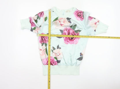 Ted Baker Women Green UK 8 Floral 3/4 Puff Sleeve Satin Blouse