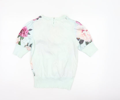 Ted Baker Women Green UK 8 Floral 3/4 Puff Sleeve Satin Blouse