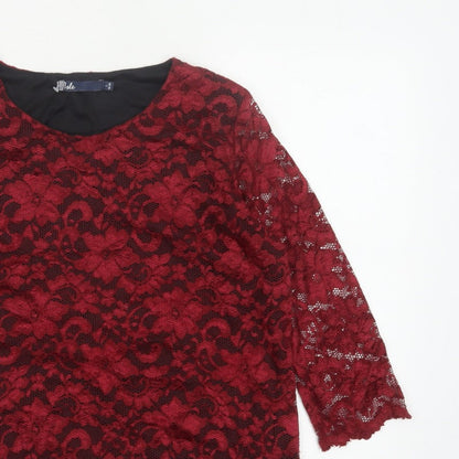 Tille Women Red Floral Lace L 18 3/4 Sleeve Lined Party Blouse