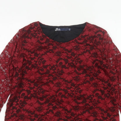 Tille Women Red Floral Lace L 18 3/4 Sleeve Lined Party Blouse