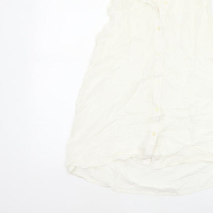 GAP Women White S Sleeveless Ruffle Collar Rayon Button-Up Blouse