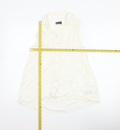 GAP Women White S Sleeveless Ruffle Collar Rayon Button-Up Blouse