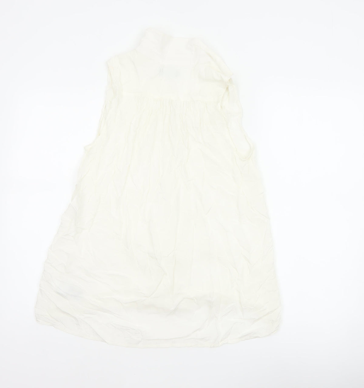 GAP Women White S Sleeveless Ruffle Collar Rayon Button-Up Blouse