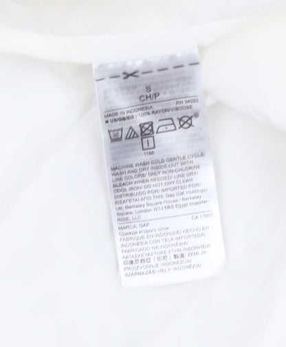 GAP Women White S Sleeveless Ruffle Collar Rayon Button-Up Blouse