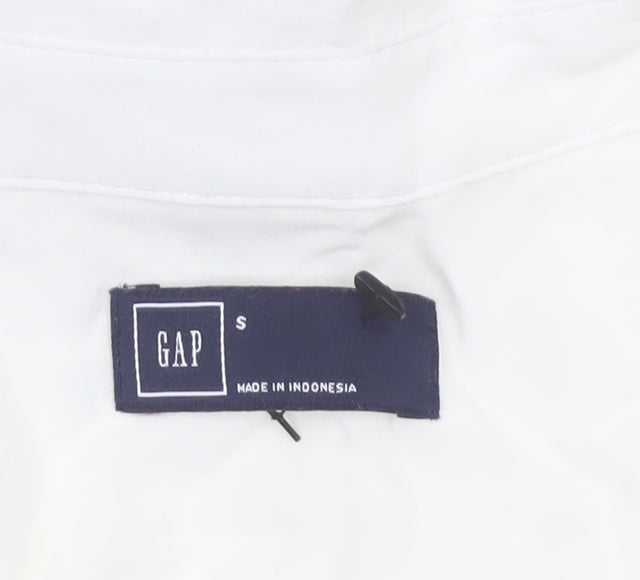 GAP Women White S Sleeveless Ruffle Collar Rayon Button-Up Blouse