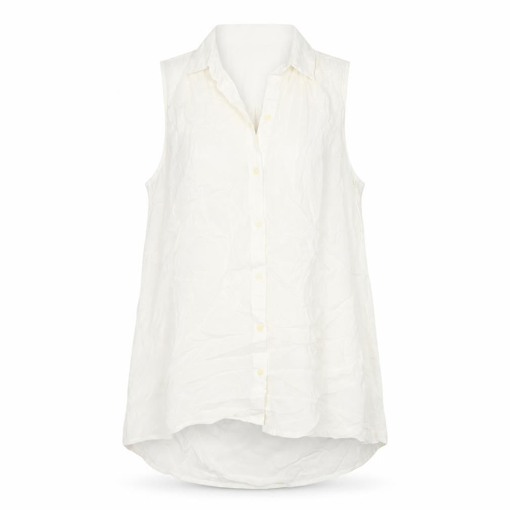 GAP Women White S Sleeveless Ruffle Collar Rayon Button-Up Blouse