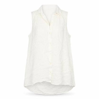 GAP Women White S Sleeveless Ruffle Collar Rayon Button-Up Blouse