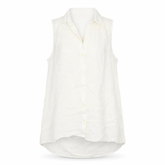 GAP Women White S Sleeveless Ruffle Collar Rayon Button-Up Blouse
