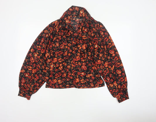 Zara Women Multicoloured Floral S Cropped Cowl Neck Balloon Sleeve Blouse