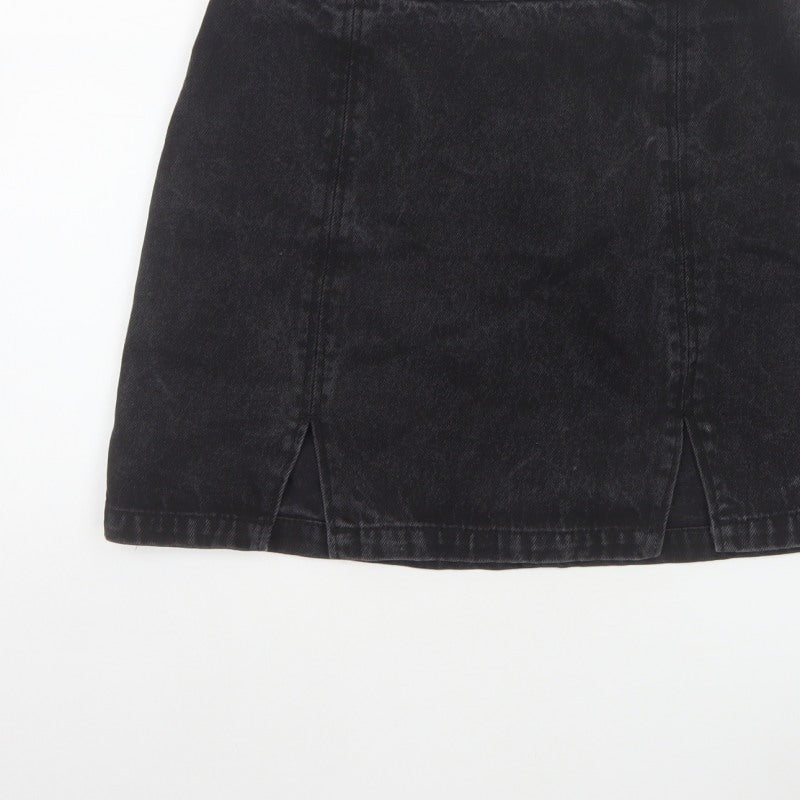 ASOS Denim Women’s Black UK 10 A-Line Mini Skirt Slit Zip