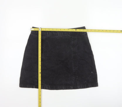 ASOS Denim Women’s Black UK 10 A-Line Mini Skirt Slit Zip