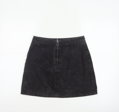 ASOS Denim Women’s Black UK 10 A-Line Mini Skirt Slit Zip