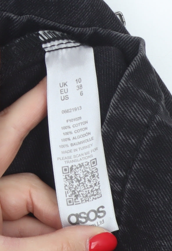 ASOS Denim Women’s Black UK 10 A-Line Mini Skirt Slit Zip
