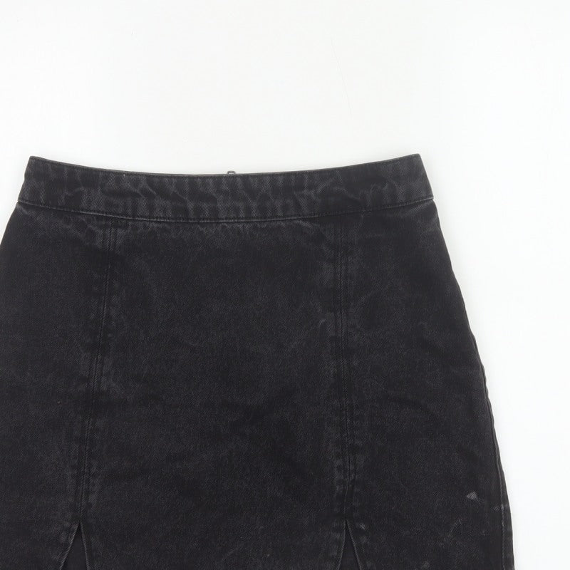 ASOS Denim Women’s Black UK 10 A-Line Mini Skirt Slit Zip