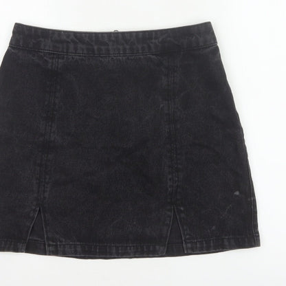ASOS Denim Women’s Black UK 10 A-Line Mini Skirt Slit Zip