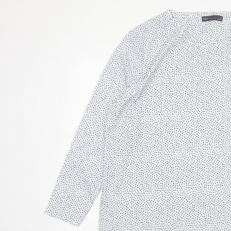 Marks and Spencer Women White Polka Dot Basic V-Neck Blouse UK 16