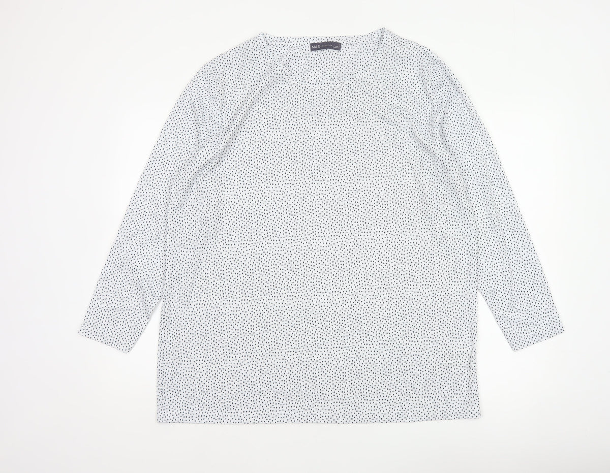 Marks and Spencer Women White Polka Dot Basic V-Neck Blouse UK 16