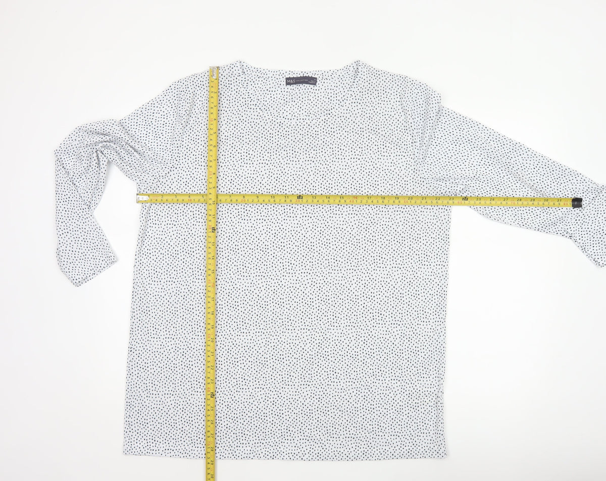 Marks and Spencer Women White Polka Dot Basic V-Neck Blouse UK 16
