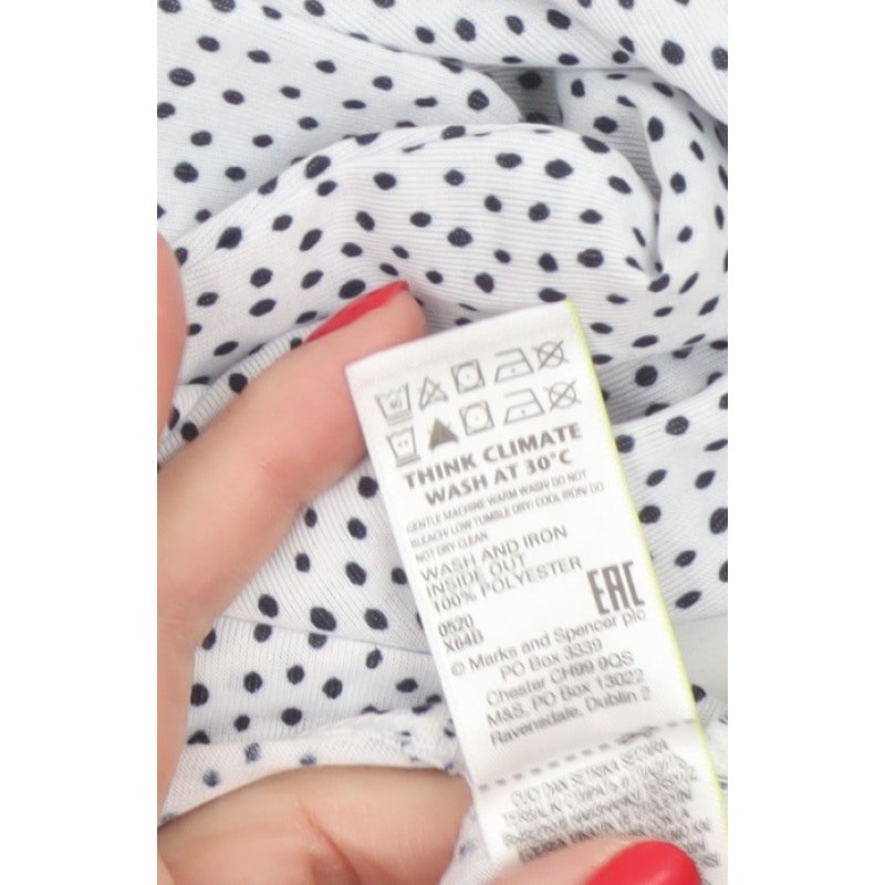 Marks and Spencer Women White Polka Dot Basic V-Neck Blouse UK 16