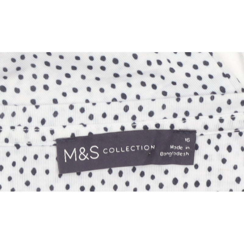 Marks and Spencer Women White Polka Dot Basic V-Neck Blouse UK 16