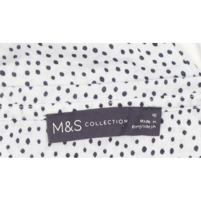 Marks and Spencer Women White Polka Dot Basic V-Neck Blouse UK 16