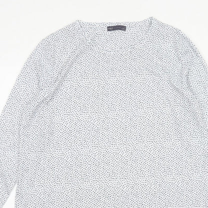 Marks and Spencer Women White Polka Dot Basic V-Neck Blouse UK 16