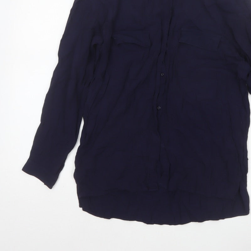 Zara Basic Women Blue UK 12 Long Sleeve Collared Button-Up Shirt
