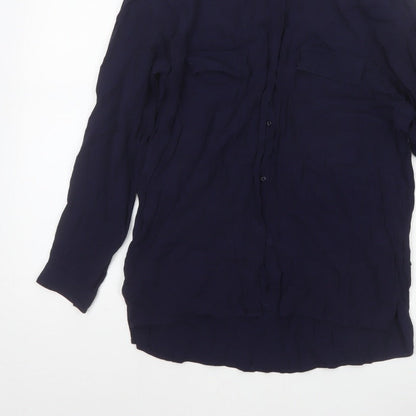 Zara Basic Women Blue UK 12 Long Sleeve Collared Button-Up Shirt