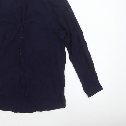 Zara Basic Women Blue UK 12 Long Sleeve Collared Button-Up Shirt
