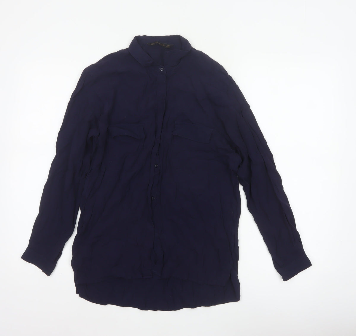 Zara Basic Women Blue UK 12 Long Sleeve Collared Button-Up Shirt