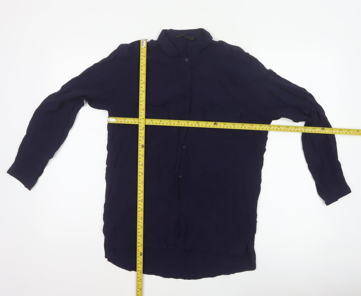 Zara Basic Women Blue UK 12 Long Sleeve Collared Button-Up Shirt