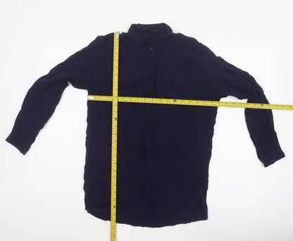 Zara Basic Women Blue UK 12 Long Sleeve Collared Button-Up Shirt