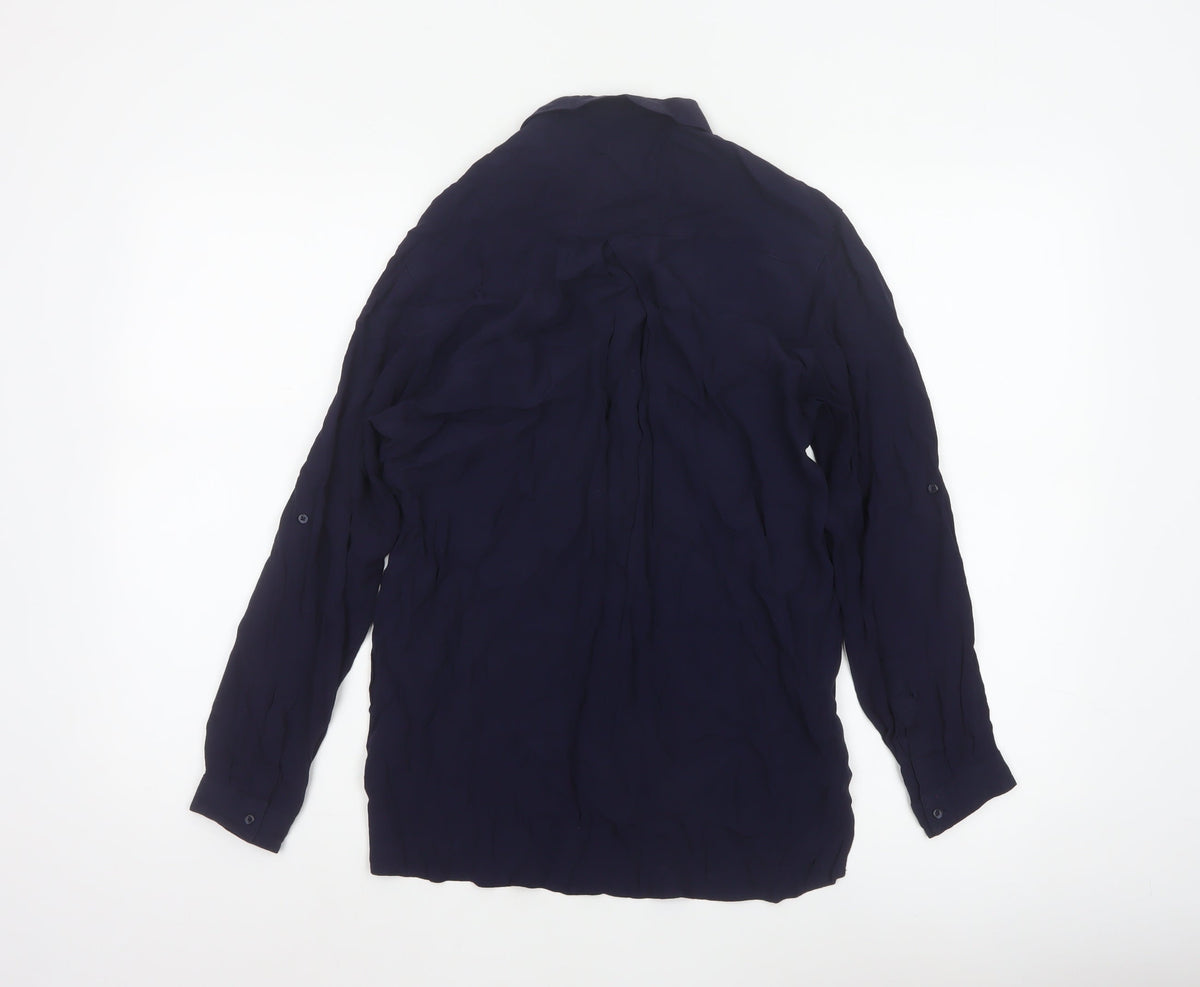 Zara Basic Women Blue UK 12 Long Sleeve Collared Button-Up Shirt
