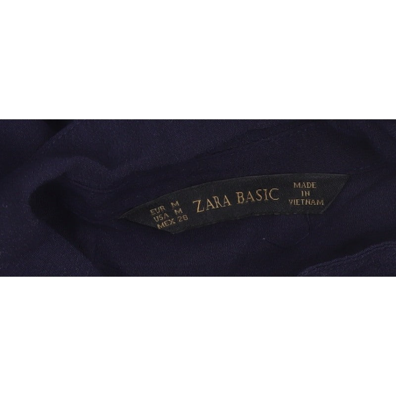 Zara Basic Women Blue UK 12 Long Sleeve Collared Button-Up Shirt